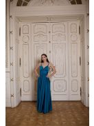 Maxi šaty s výstrihom do V - petrolejovo modrá