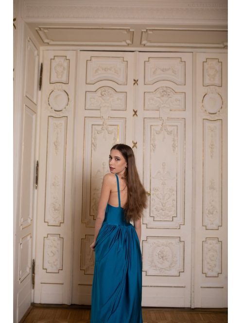 Maxi šaty s výstrihom do V - petrolejovo modrá