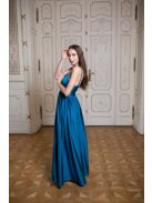 Maxi šaty s výstrihom do V - petrolejovo modrá