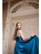 Maxi šaty s výstrihom do V - petrolejovo modrá