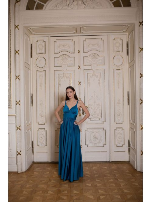 Maxi šaty s výstrihom do V - petrolejovo modrá