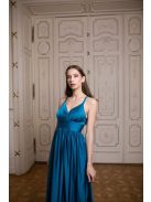 Maxi šaty s výstrihom do V - petrolejovo modrá