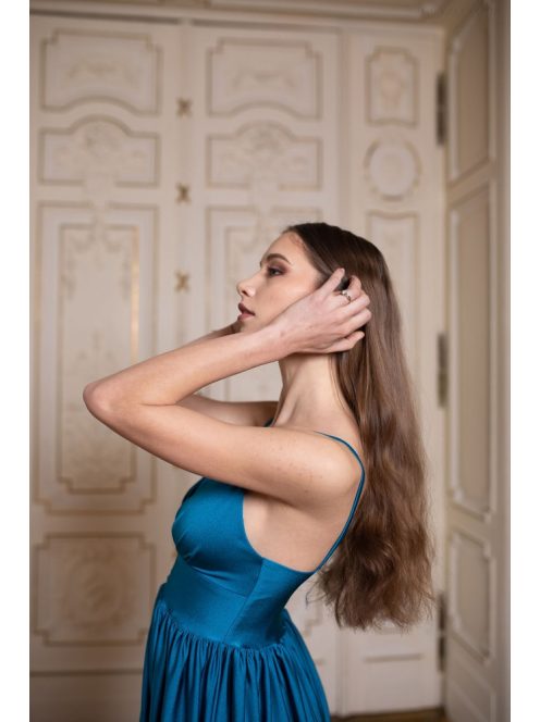 Maxi šaty s výstrihom do V - petrolejovo modrá