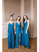 Maxi šaty s výstrihom v tvare U – petrolejovo modrá