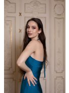 Maxi šaty s výstrihom v tvare U – petrolejovo modrá