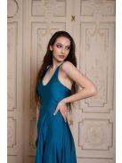 Maxi šaty s výstrihom v tvare U – petrolejovo modrá