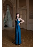 Maxi šaty s výstrihom v tvare U – petrolejovo modrá