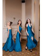 Maxi šaty s výstrihom v tvare U – petrolejovo modrá