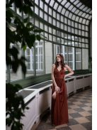 Maxi šaty s výstrihom do V - hrdzavohnedé