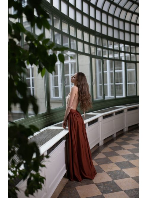 Duo maxi šaty s uzlíkovým detailom - hrdzavohnedá 