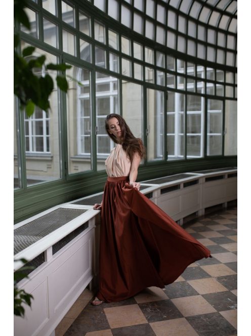 Duo maxi šaty s uzlíkovým detailom - hrdzavohnedá 