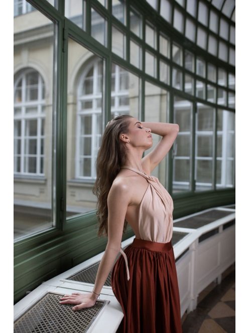 Duo maxi šaty s uzlíkovým detailom - hrdzavohnedá 