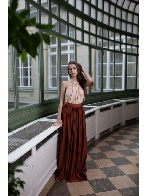 Duo maxi šaty s uzlíkovým detailom - hrdzavohnedá 