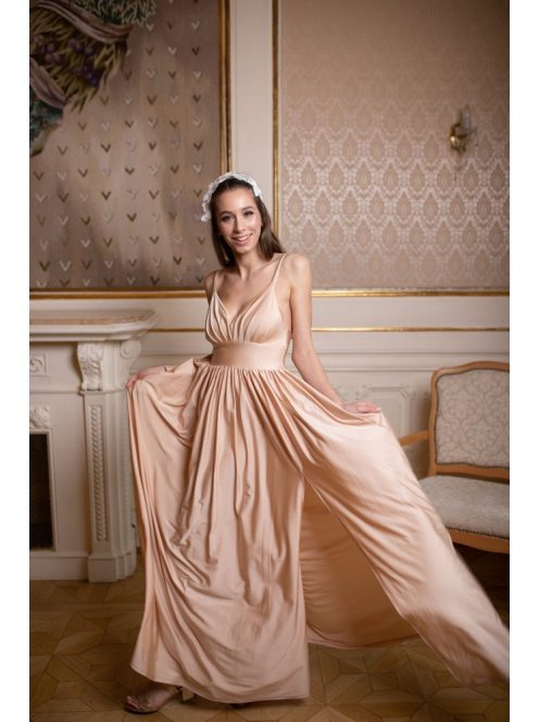 Maxi šaty s výstrihom do V - šampanské