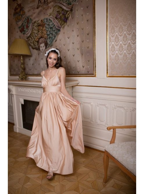 Maxi šaty s výstrihom do V - šampanské