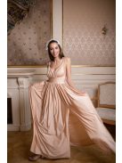 Maxi šaty s výstrihom do V - šampanské