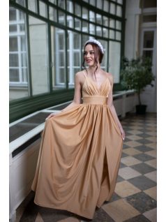 Maxi šaty s výstrihom do V  - zlatá