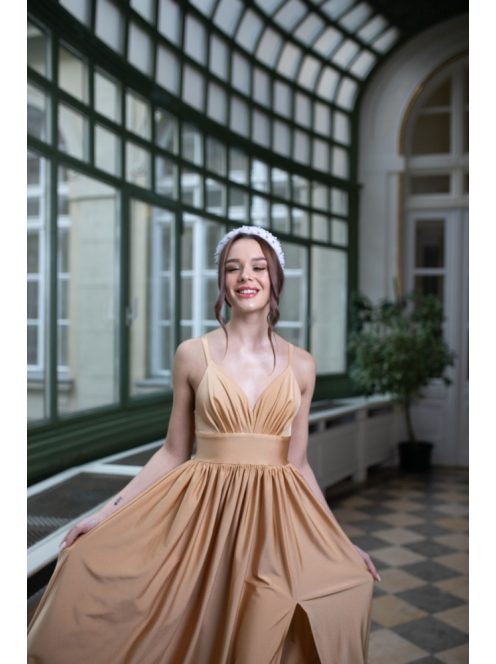 Maxi šaty s výstrihom do V  - zlatá