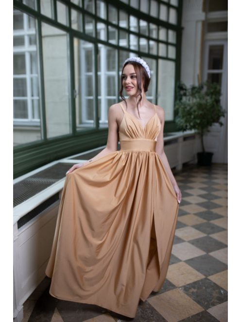 Maxi šaty s výstrihom do V  - zlatá