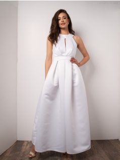 Maxi šaty s výstrihom tvare slzičky - biela