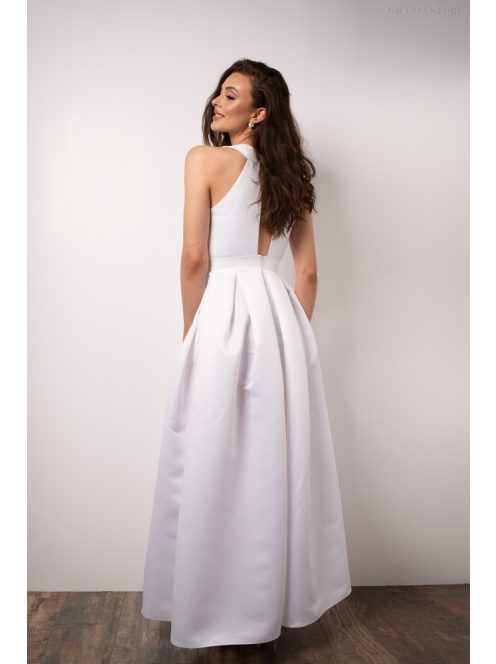 Maxi šaty s výstrihom tvare slzičky - biela