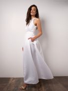 Maxi šaty s výstrihom tvare slzičky - biela