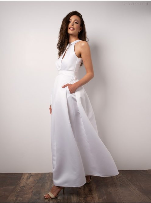 Maxi šaty s výstrihom tvare slzičky - biela