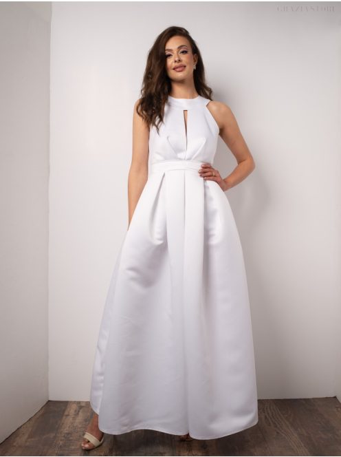 Maxi šaty s výstrihom tvare slzičky - biela