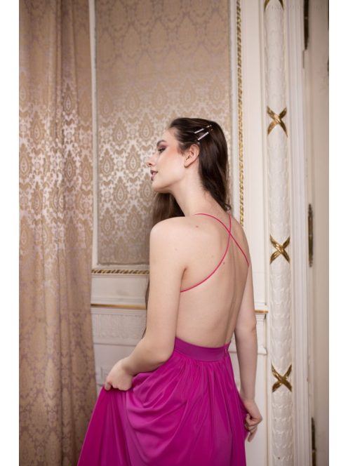 Mušelínové šaty bez chrbtovej časti - magenta