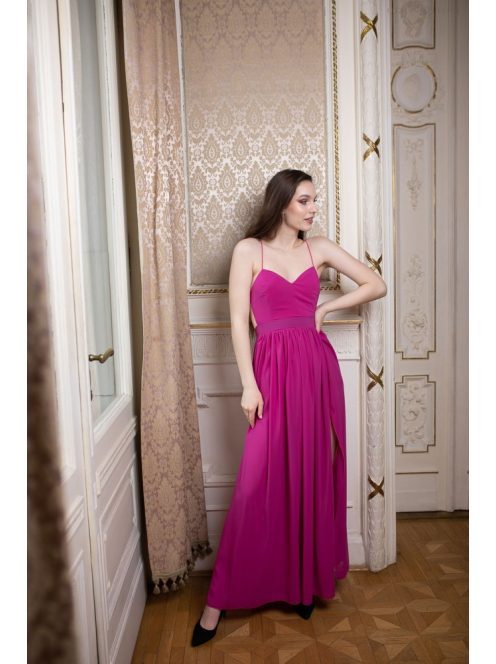 Mušelínové šaty bez chrbtovej časti - magenta