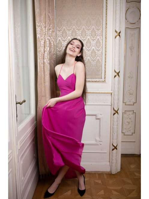 Mušelínové šaty bez chrbtovej časti - magenta