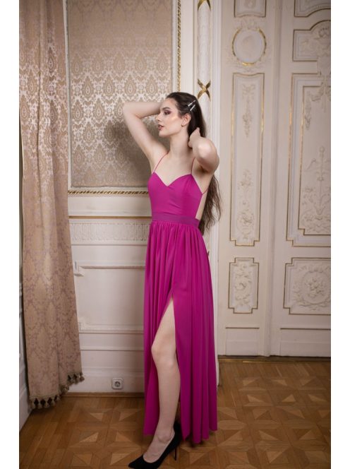 Mušelínové šaty bez chrbtovej časti - magenta