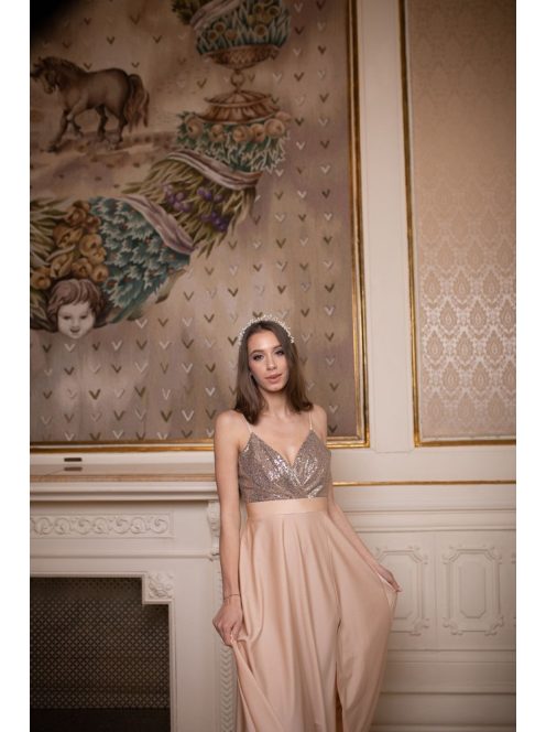 Abigél flitrované maxi šaty- farba šampanské