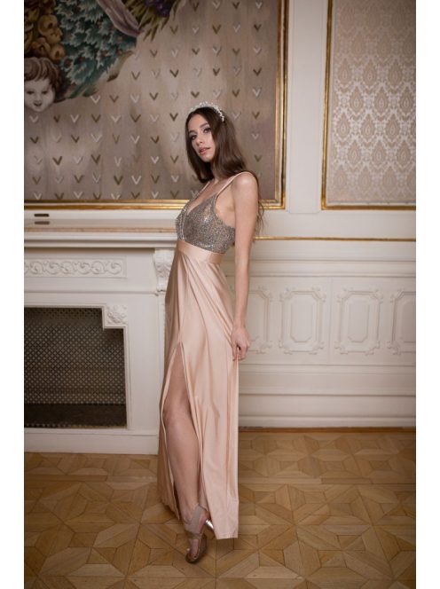 Abigél flitrované maxi šaty- farba šampanské