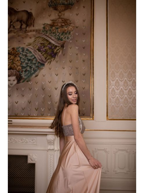 Abigél flitrované maxi šaty- farba šampanské