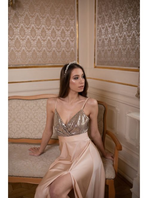 Abigél flitrované maxi šaty- vo farbe šampanské