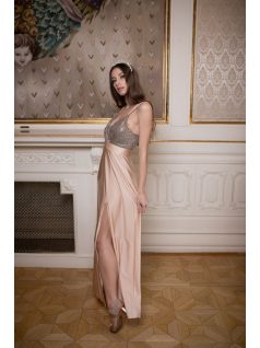 Abigél flitrované maxi šaty- vo farbe šampanské