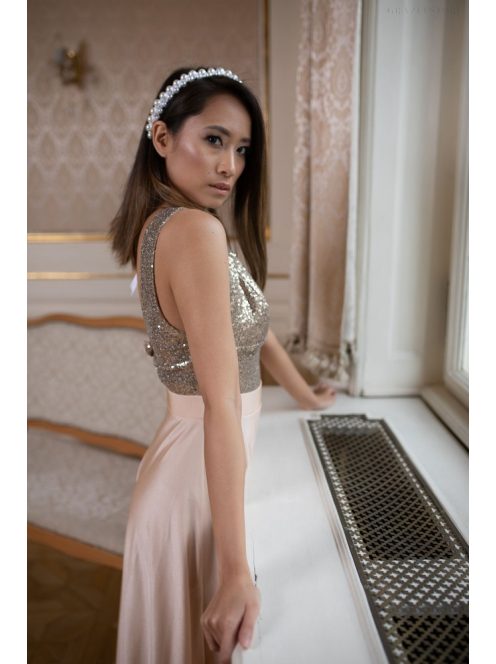 Maxi šaty s flitrovaným topom - šampanské