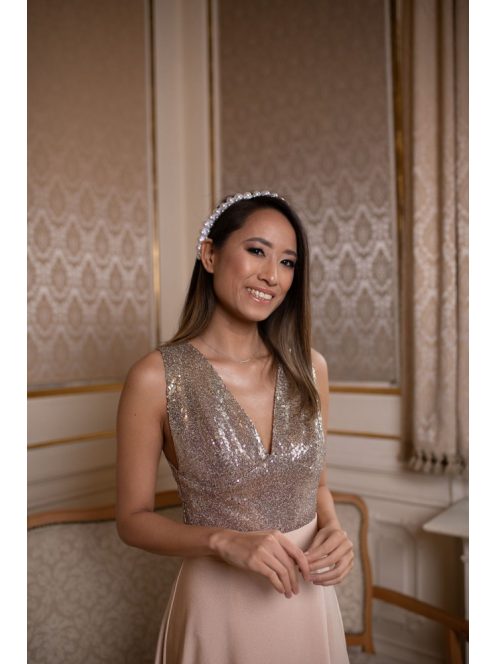 Maxi šaty s flitrovaným topom - šampanské