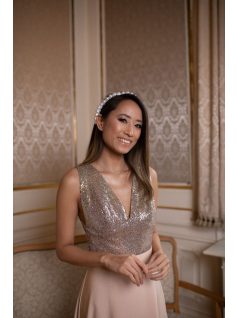 Maxi šaty s flitrovaným topom - šampanské