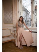 Maxi šaty s flitrovaným topom - šampanské