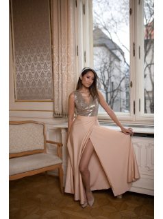 Maxi šaty s flitrovaným topom - šampanské