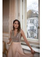 Maxi šaty s flitrovaným topom - šampanské