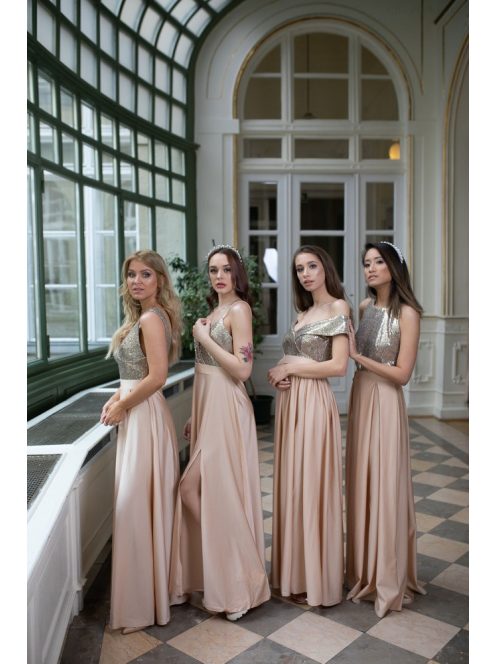 Maxi šaty s flitrovaným topom - šampanské