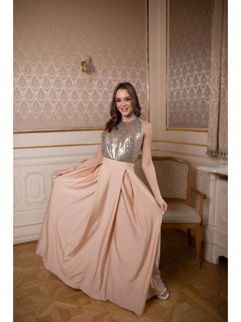 Vpredu uzavreté flitrované šaty , bez chrbtovej časti - šampanské