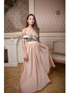 Maxi šaty so srdiečkovým výstrihom a s flitrovaným topom - šampanské 