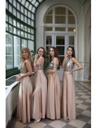 Maxi šaty so srdiečkovým výstrihom a s flitrovaným topom - šampanské 