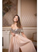 Maxi šaty so srdiečkovým výstrihom a s flitrovaným topom - šampanské 