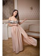 Maxi šaty so srdiečkovým výstrihom a s flitrovaným topom - šampanské 