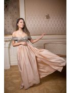 Maxi šaty so srdiečkovým výstrihom a s flitrovaným topom - šampanské 